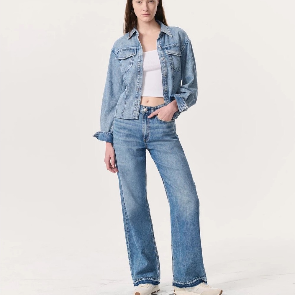 rag & bone THE LOGAN Light Blue Mid-Rise Wide Leg Jeans 28